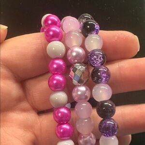 Elegant Pink and Purple Glass Beaded Bracelet Set